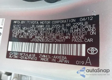 2012 Toyota Prius V Five from USA, damaged, VIN JTDZN3EU5C3129697